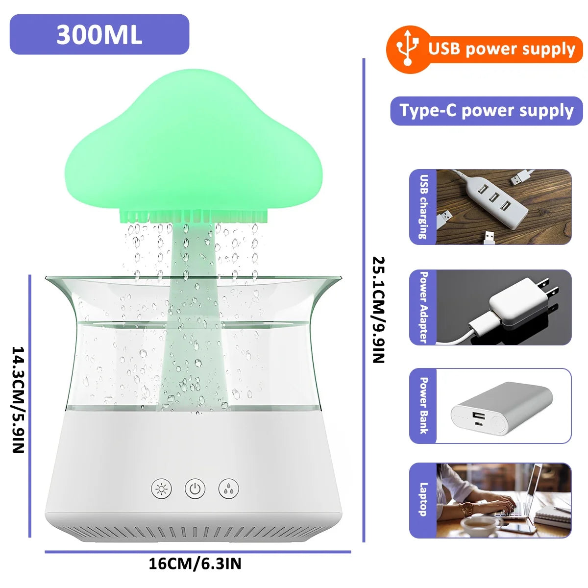 Jetclutch Cloud Rain Humidifier with 7 Colour Lights Timer Portable Raindrop Cloud Humidifier Reusable Aroma Diffuser Humidifier