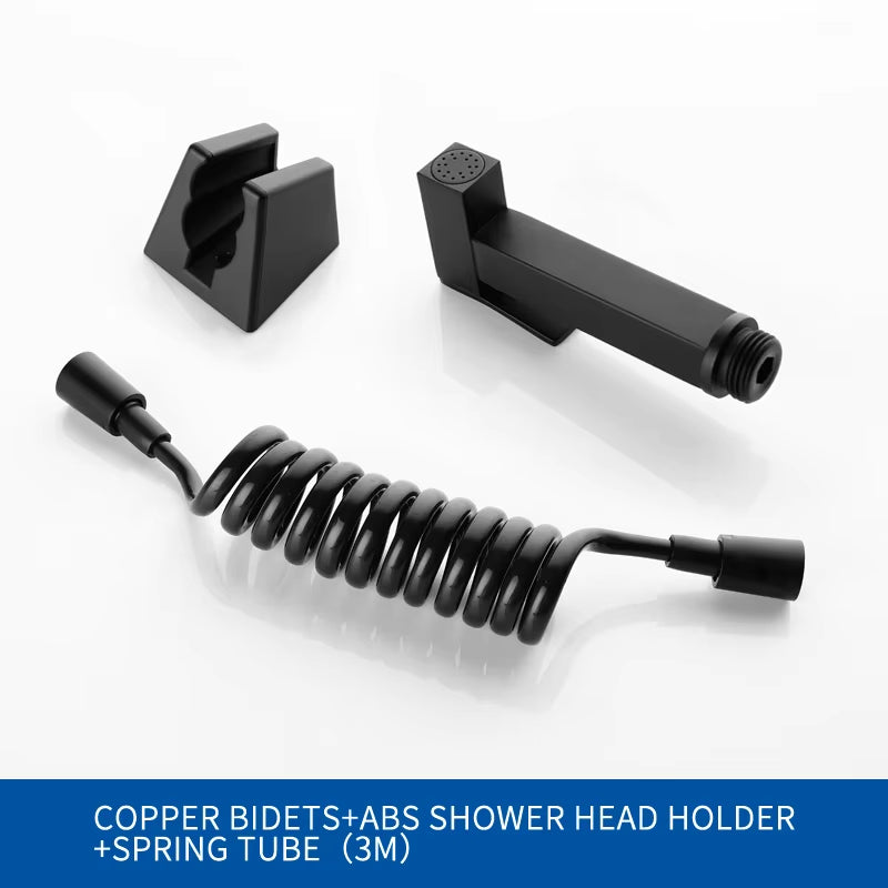 Solid Brass Square Black Bidet Sprayer Bathroom Toilet Handheld Shower Bidet Set Black Hose and Holder Free Shipping