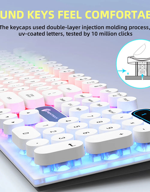 Load image into Gallery viewer, Typewriter Gaming , Retro Punk round Keycaps LED Backlit USB Wired Computer Keyboard for Game and Office, for Windows Laptop PC, Red Switches (White)
