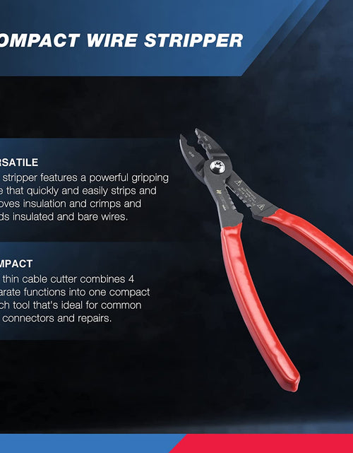 Load image into Gallery viewer, 02037A Compact Wire Stripper | 4-In-1 Multi Purpose Electricians Pliers | Wire Crimper, Cutter and Gripper | 12-20 AWG Wire Service Tool | Crimps Insulated &amp; Non-Insulated | Electrical Stripping
