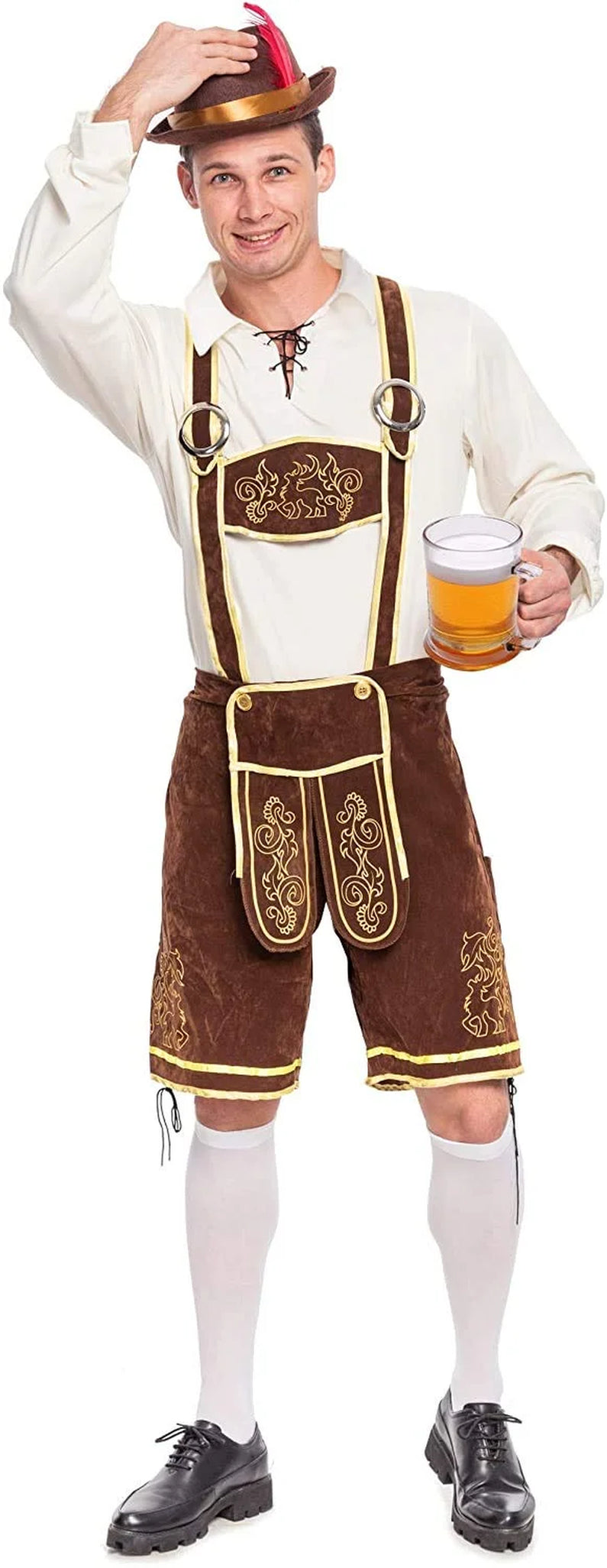 Men'S German Bavarian Oktoberfest Costume Set, Beer Costume Hat for Adults Halloween Fancy Dress Costumes and Beer Festival