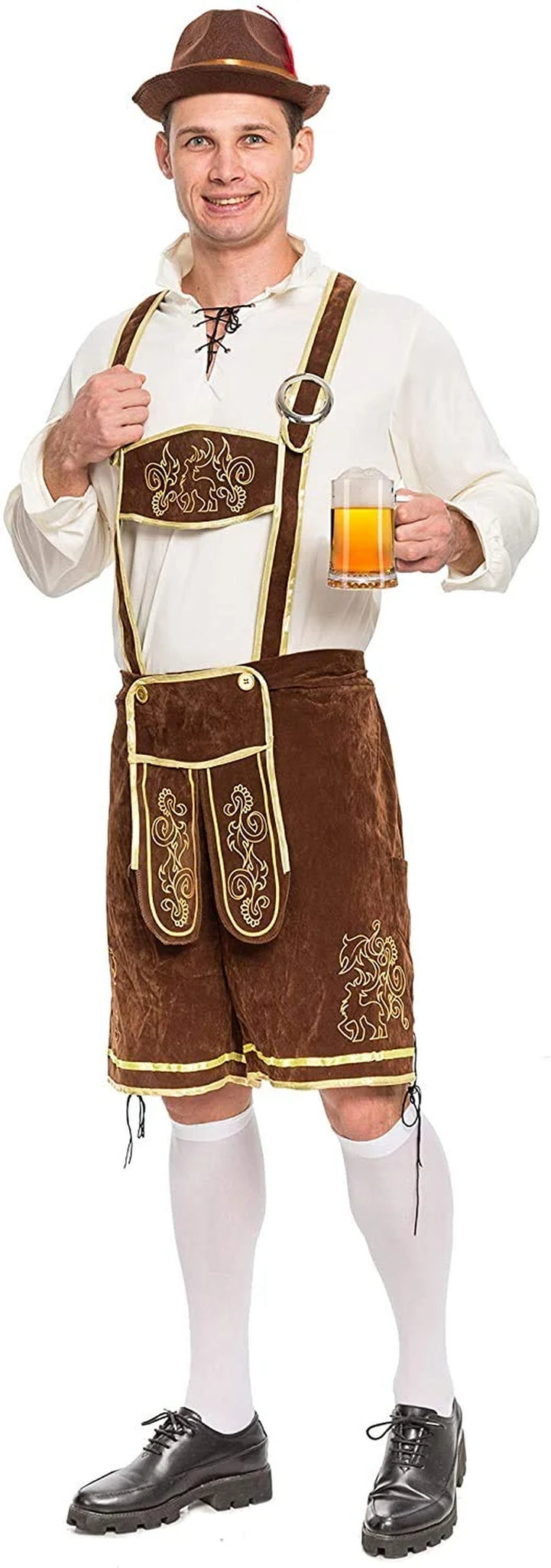 Men'S German Bavarian Oktoberfest Costume Set, Beer Costume Hat for Adults Halloween Fancy Dress Costumes and Beer Festival