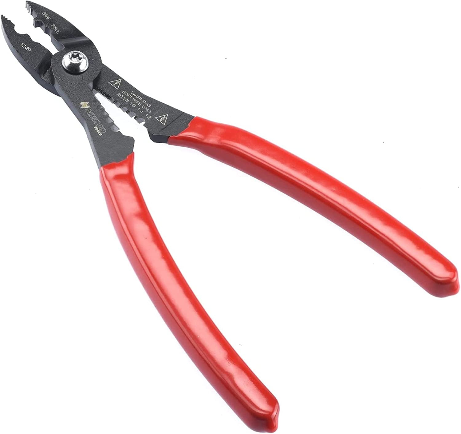 02037A Compact Wire Stripper | 4-In-1 Multi Purpose Electricians Pliers | Wire Crimper, Cutter and Gripper | 12-20 AWG Wire Service Tool | Crimps Insulated & Non-Insulated | Electrical Stripping