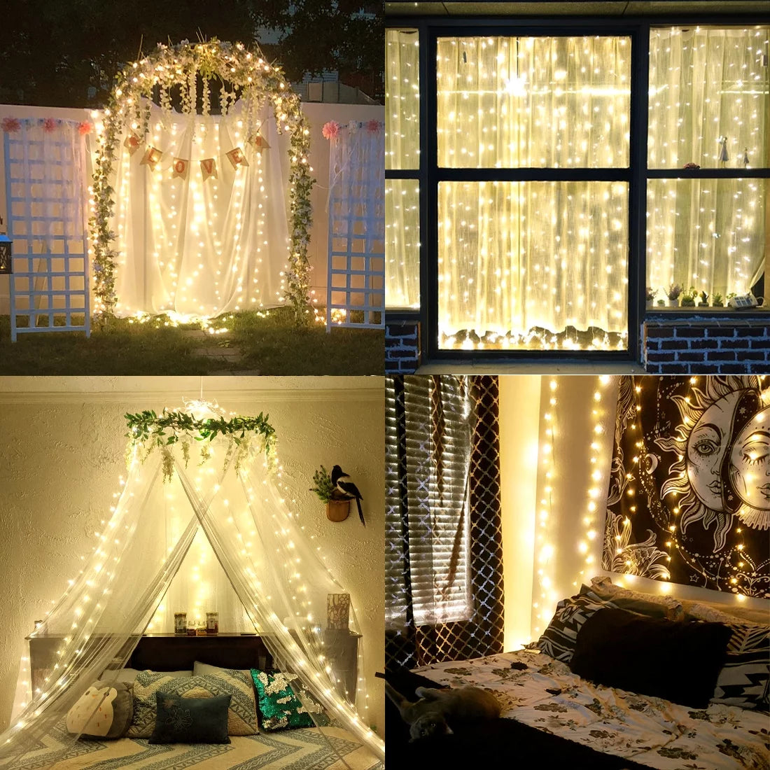 Window Curtain Light,300Led 9.8X9.8Ft White Twinkle Lights,Usb Plug-In 8 Modes Fairy Hanging String Light with Remote for Bedroom, Wedding, Party, Wall