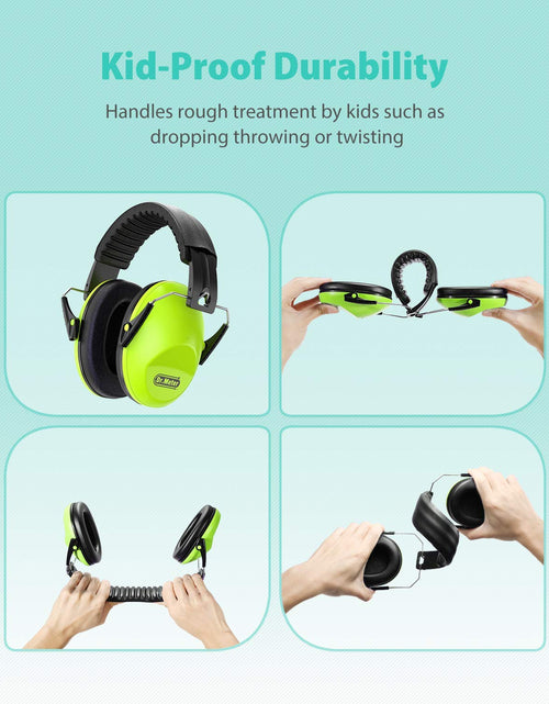 Load image into Gallery viewer, EM100 Kids Protective Earmuffs with Noise Blocking Children Ear Muffs for Sleeping, Studying, Shooting, Babies 27NRR Adjustable Head Band, Green
