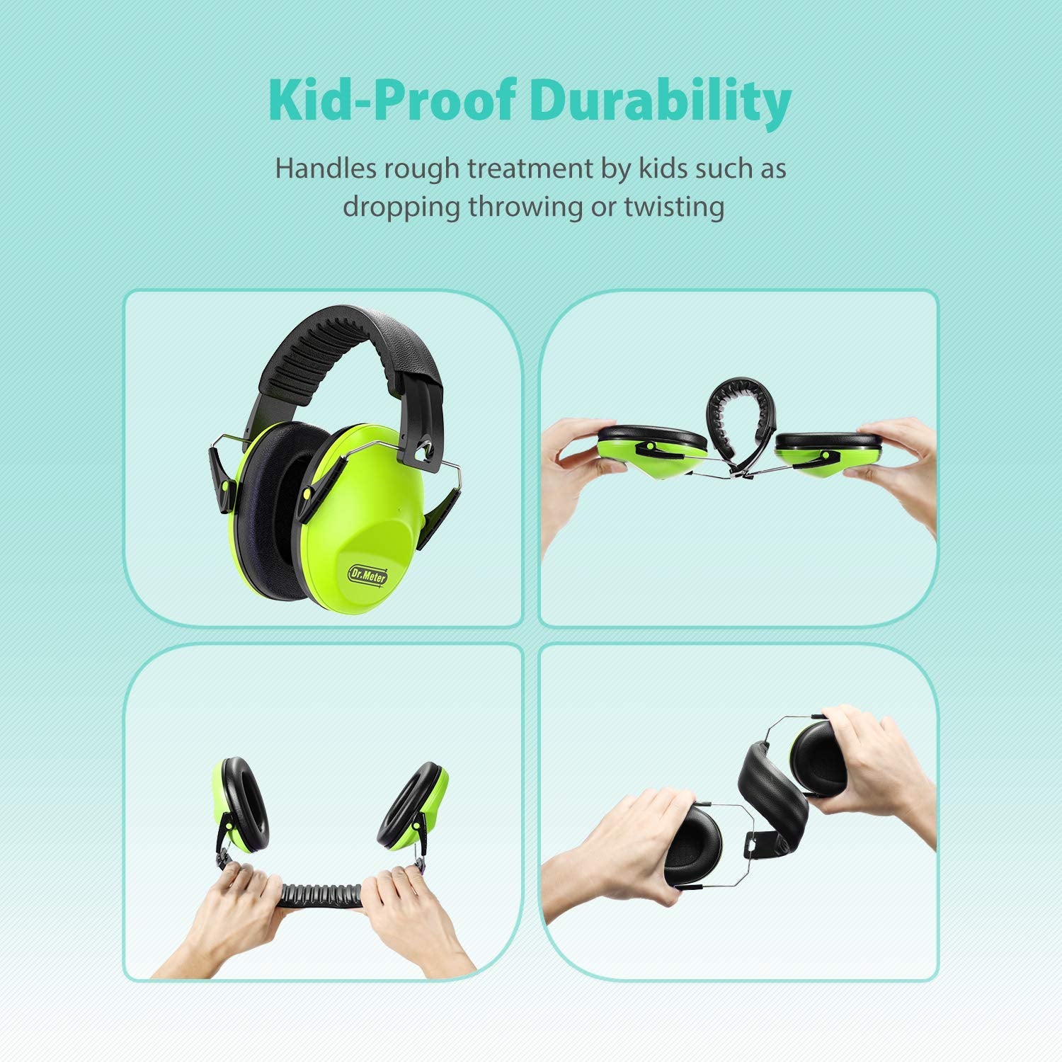 EM100 Kids Protective Earmuffs with Noise Blocking Children Ear Muffs for Sleeping, Studying, Shooting, Babies 27NRR Adjustable Head Band, Green