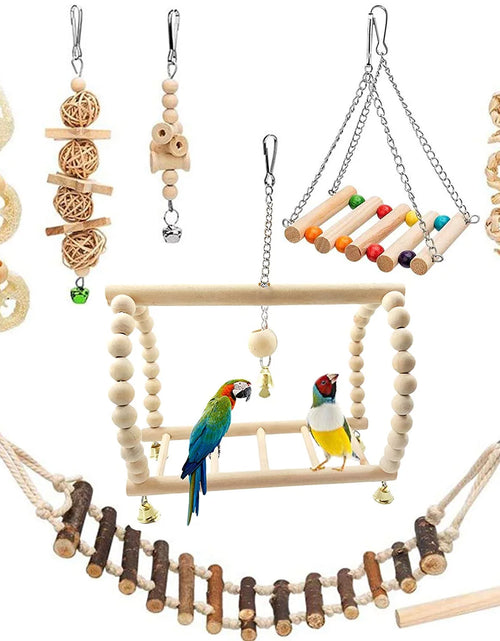 Load image into Gallery viewer, 8 Pack Bird Toys for Parakeet Toys for Bird Cage Accessories Parakeets Swing Chewing Toys,  Wooden Bird Toys for Cage Parrots Toys, Bird Training Toys, Parrot Hanging Swing
