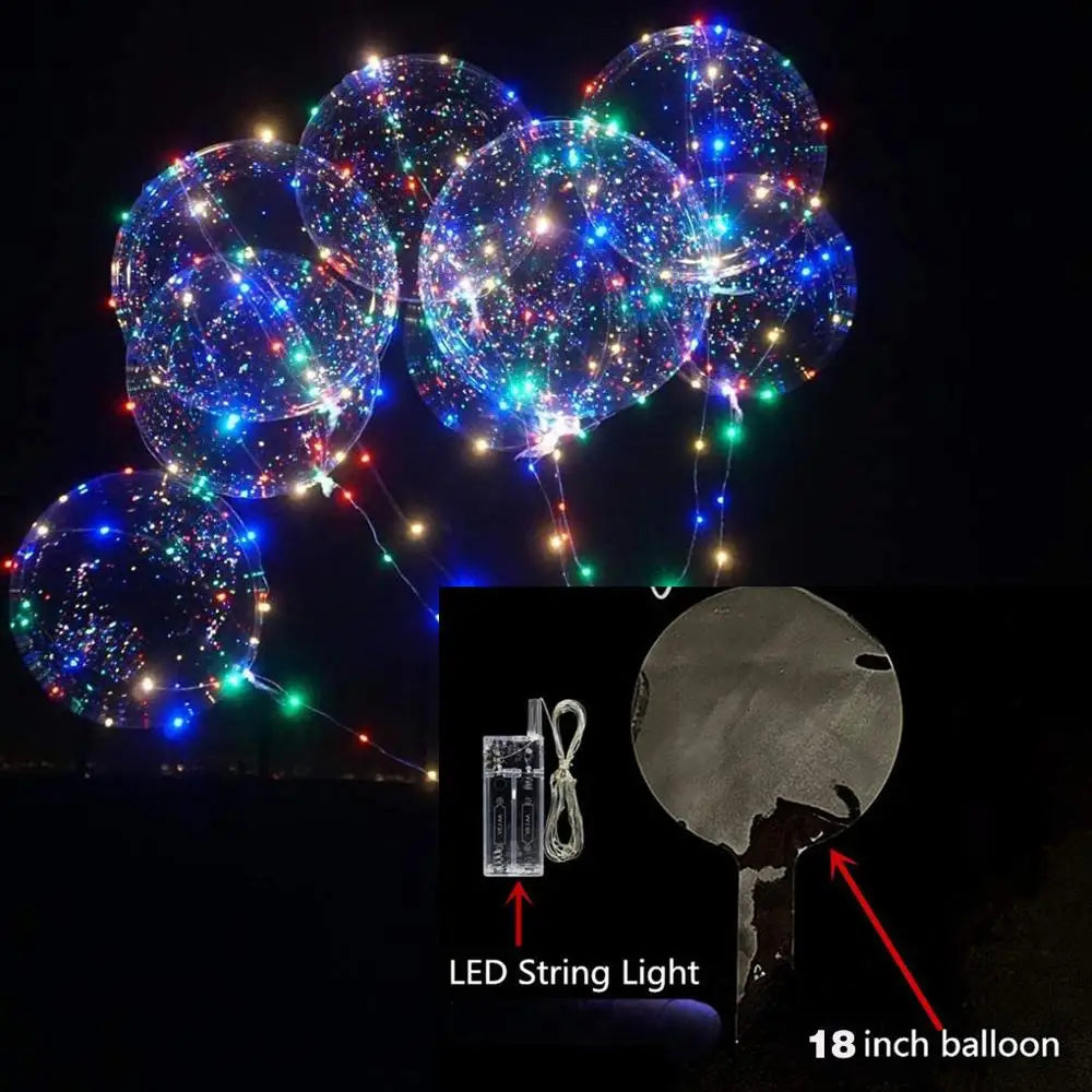 10 Pack Transparent Christmas Led Bobo Balloons Helium Glow Balloon with String Lights for New Year Party Birthday Wedding Decor