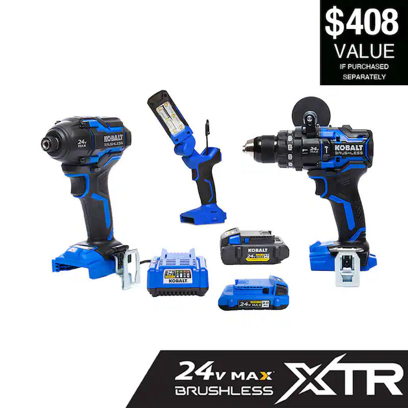 XTR 24-Volt 3-Tool Brushless Power Tool Combo Kit with Hard Case (2-Batteries Included and Charger Included)