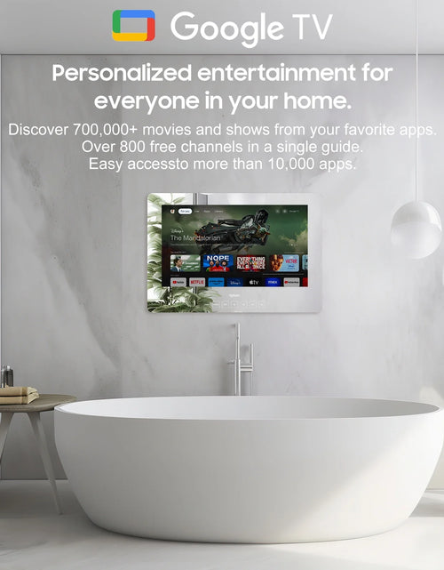 Load image into Gallery viewer, 19 Inch Bathroom TV, 1080P Smart Mirror TV Google System NTSC &amp; ATSC Tuner Support Wifi Bluetooth 500 Nits High Brightness, IP66 Waterproof TV for Bathroom Bathtub Hotel Shower Spa (Wall Mount)
