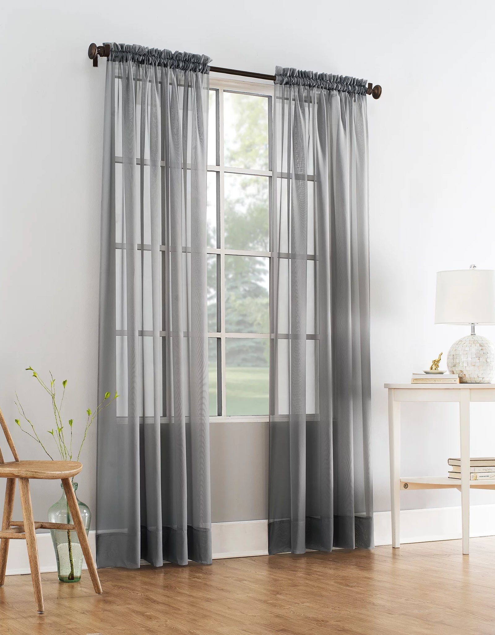 Marjorie Sheer Voile Curtain, Single Panel, 59"W X 63"L, Gray