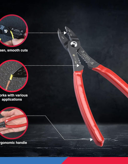 Load image into Gallery viewer, 02037A Compact Wire Stripper | 4-In-1 Multi Purpose Electricians Pliers | Wire Crimper, Cutter and Gripper | 12-20 AWG Wire Service Tool | Crimps Insulated &amp; Non-Insulated | Electrical Stripping
