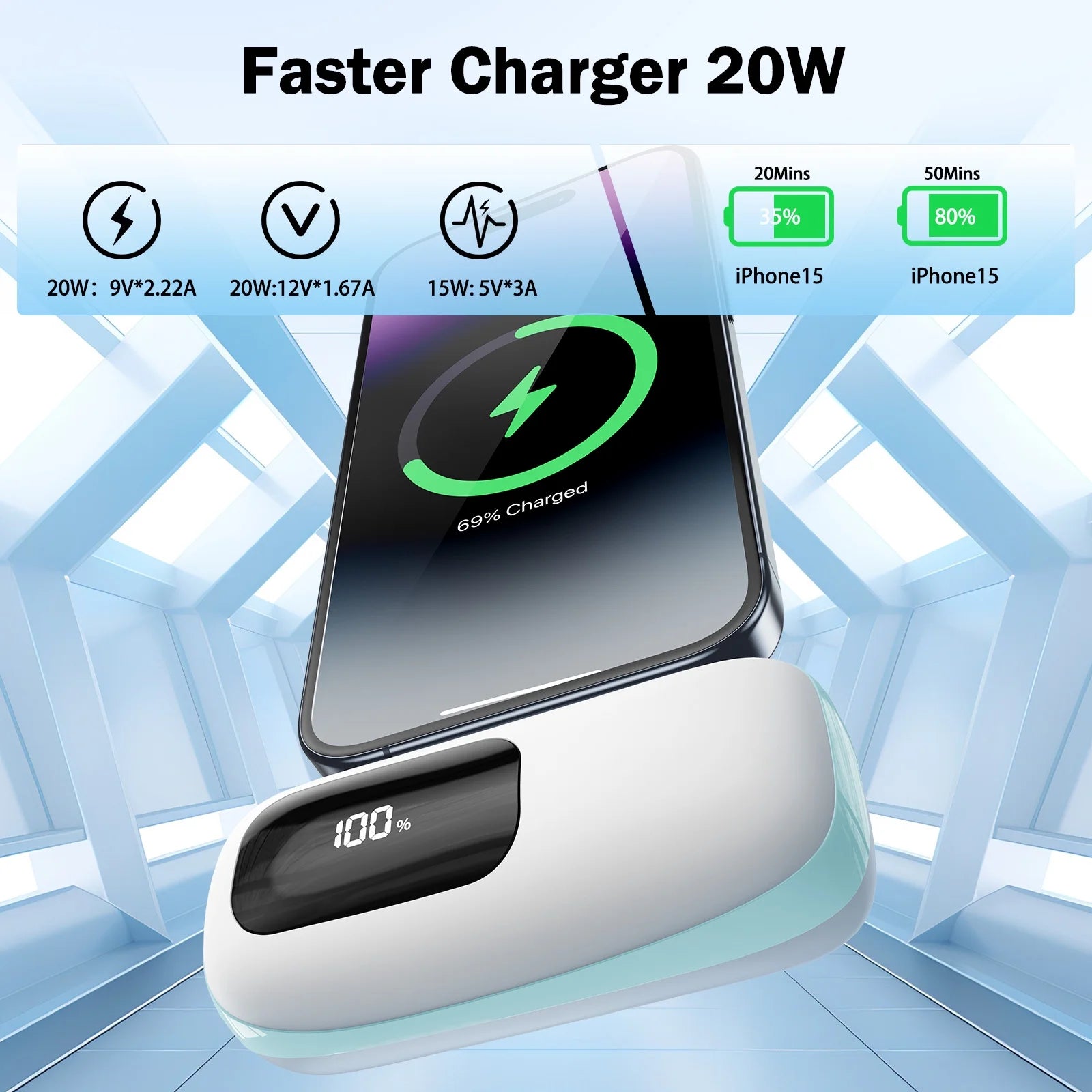 Portable Charger Power Bank Type-C, 5000Mah Battery Pack Charing Bank for Android Samsung,Pixel,Iphone15 Series,Blue