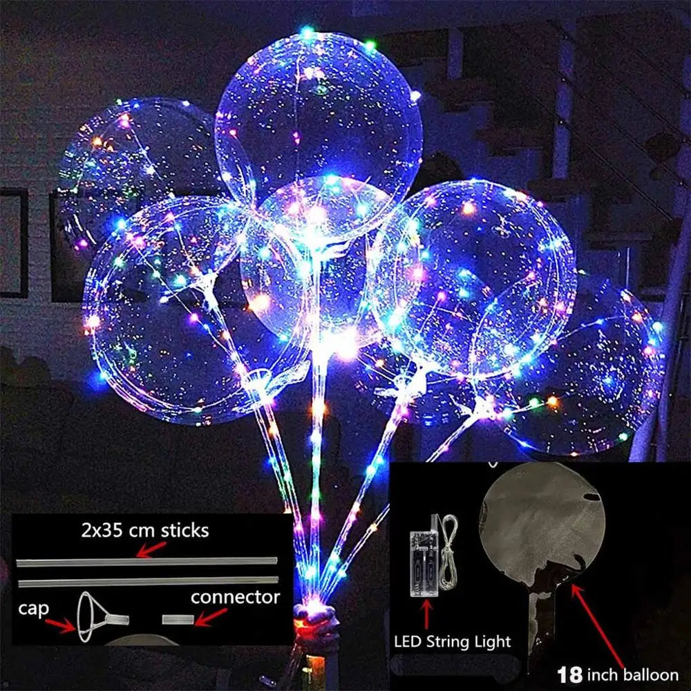 10 Pack Transparent Christmas Led Bobo Balloons Helium Glow Balloon with String Lights for New Year Party Birthday Wedding Decor