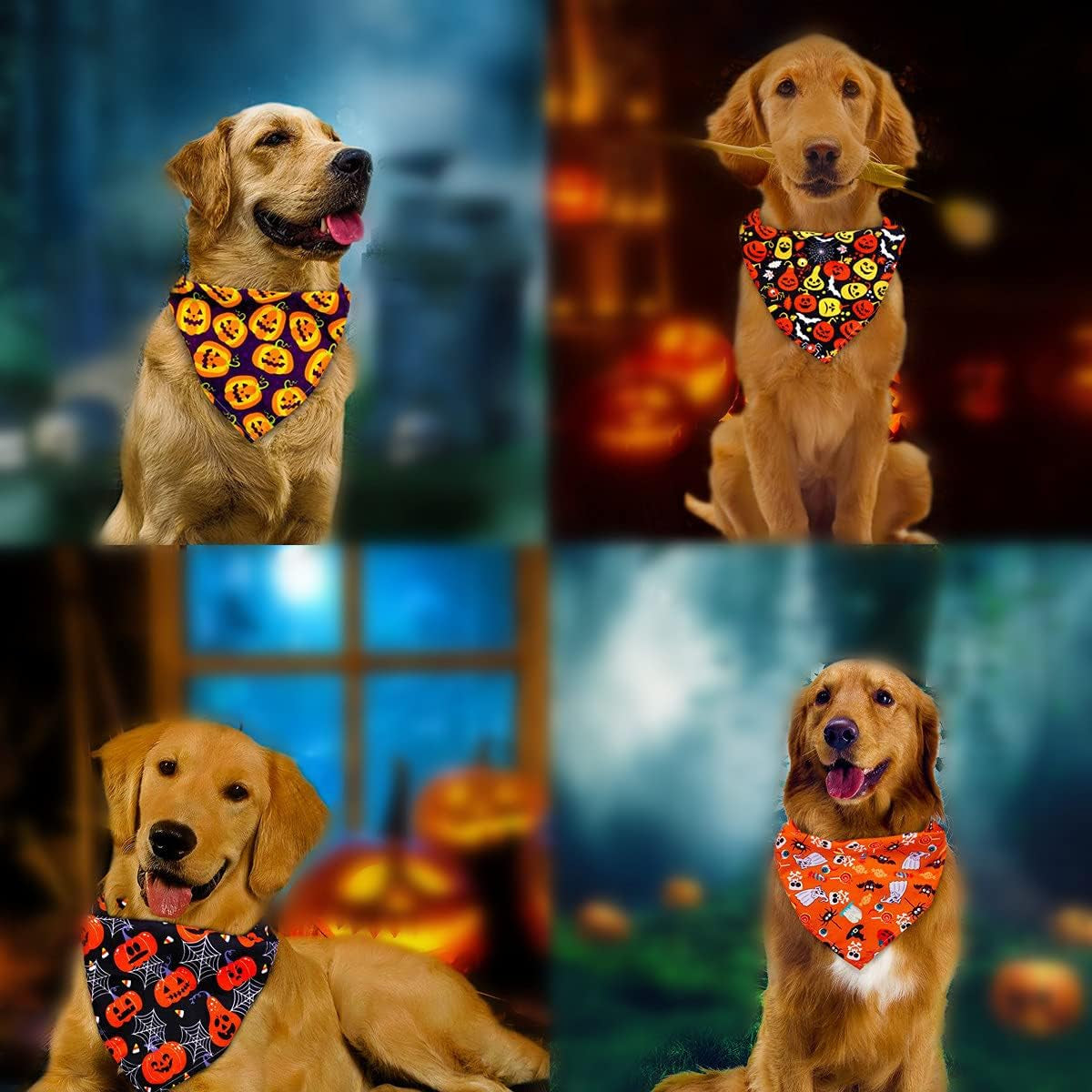 Dog Bandanas for Halloween,6Pcs Pet Triangle Bibs Scarf Autumn Cute Dog Bandanas Pumpkin Bat Spider Pet Scarf Accessories for Small Dogs Cats Pets(Random Color)