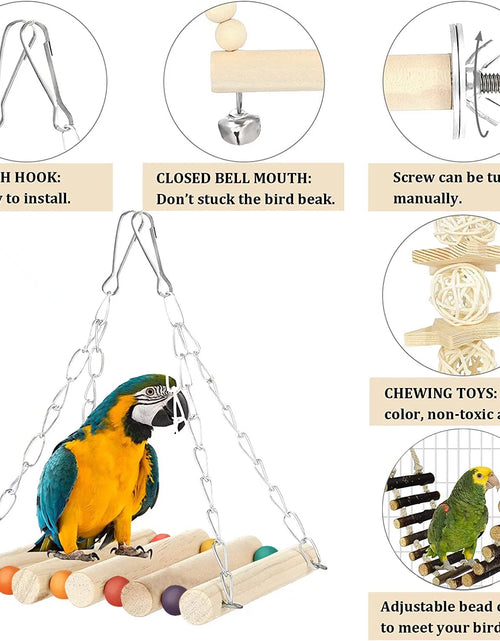 Load image into Gallery viewer, 8 Pack Bird Toys for Parakeet Toys for Bird Cage Accessories Parakeets Swing Chewing Toys,  Wooden Bird Toys for Cage Parrots Toys, Bird Training Toys, Parrot Hanging Swing
