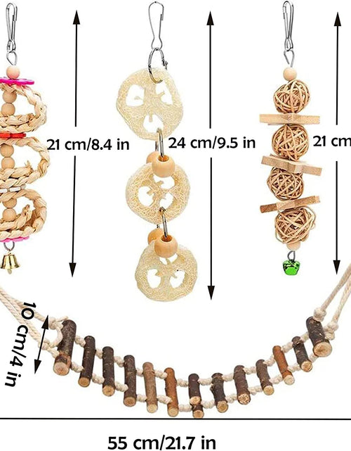 Load image into Gallery viewer, 8 Pack Bird Toys for Parakeet Toys for Bird Cage Accessories Parakeets Swing Chewing Toys,  Wooden Bird Toys for Cage Parrots Toys, Bird Training Toys, Parrot Hanging Swing
