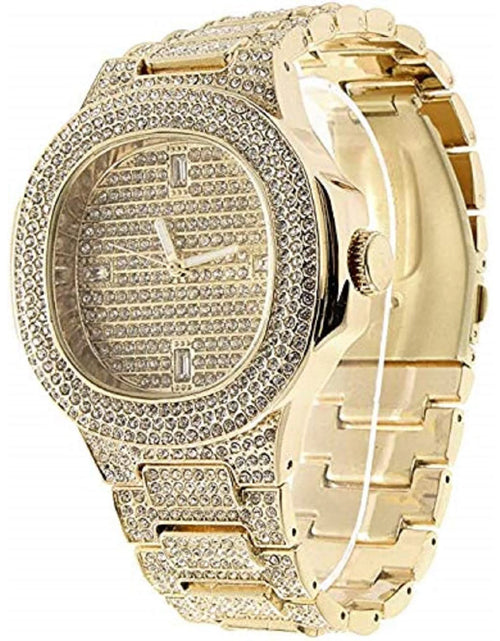 Load image into Gallery viewer, Silver Plated Bling-Ed Out Oblong Case Metal Mens Watch W/Matching Cuban Chain Bracelet, Cuban Necklace, Tennis Chain &amp; Ring Size 11-8967CRNTS(11)
